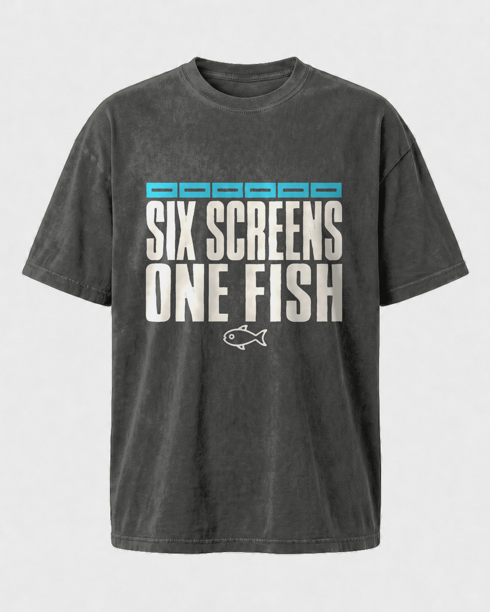 Six Screens One Fish washed tee — washed black, front