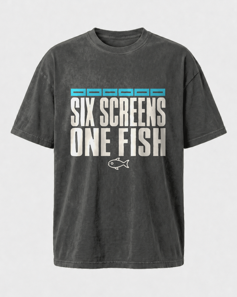 Six Screens One Fish washed tee — washed black, front