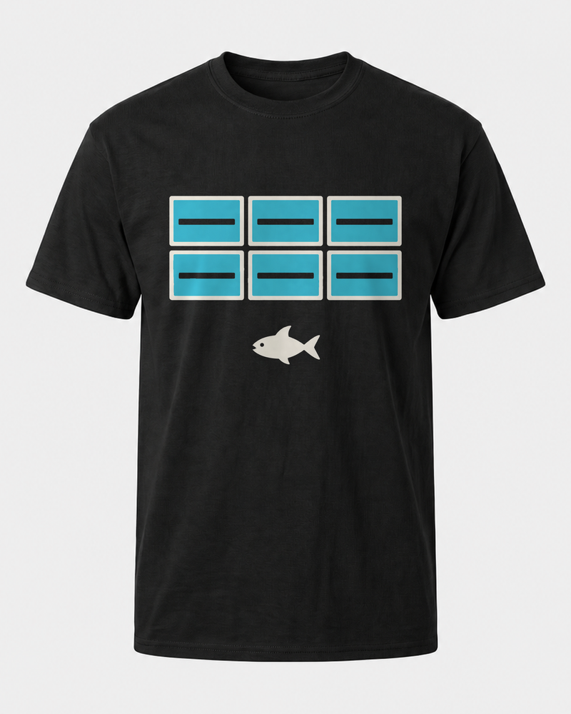 Screens And Fish tee — black, front