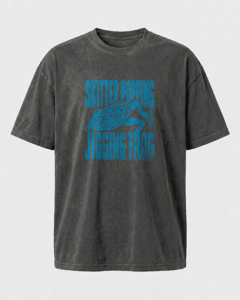 Skitter Popping Jigging Frog washed tee — washed black, front