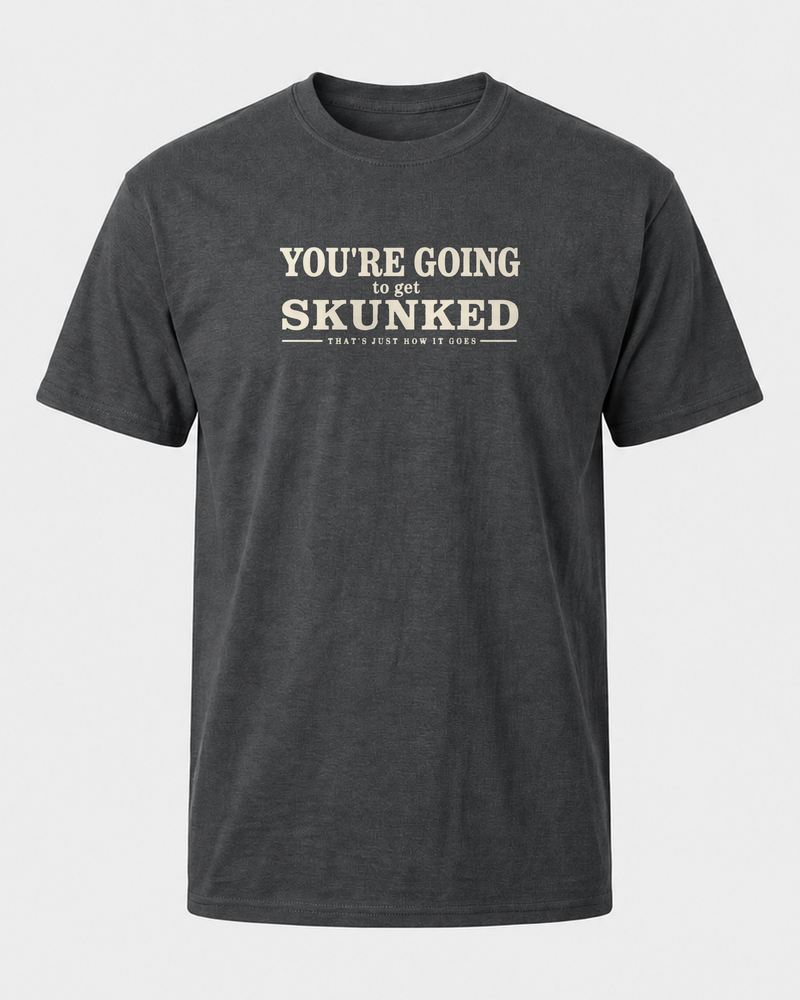 Skunked tee — dark heather, front