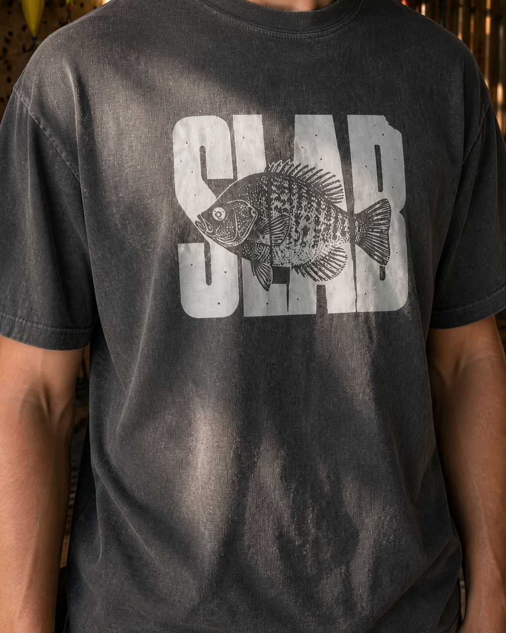 Slab washed tee — washed black, worn, side