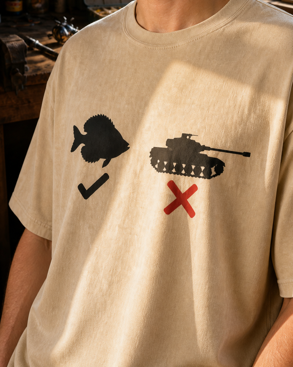 Slab, Not Tank — Symbol washed tee — washed bone, worn, side