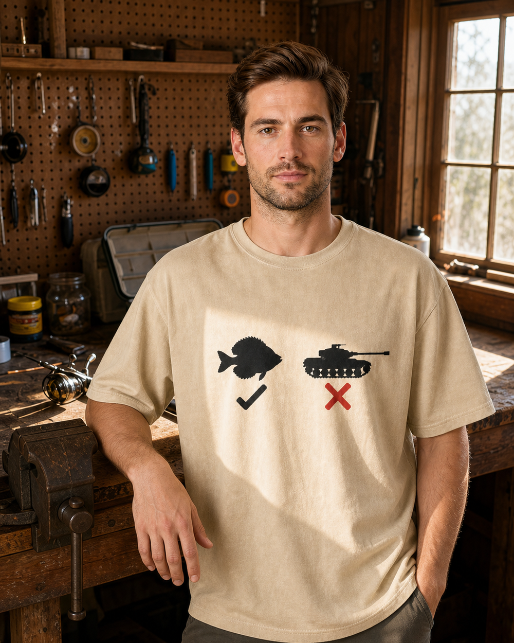 Slab, Not Tank — Symbol washed tee — washed bone, worn, front