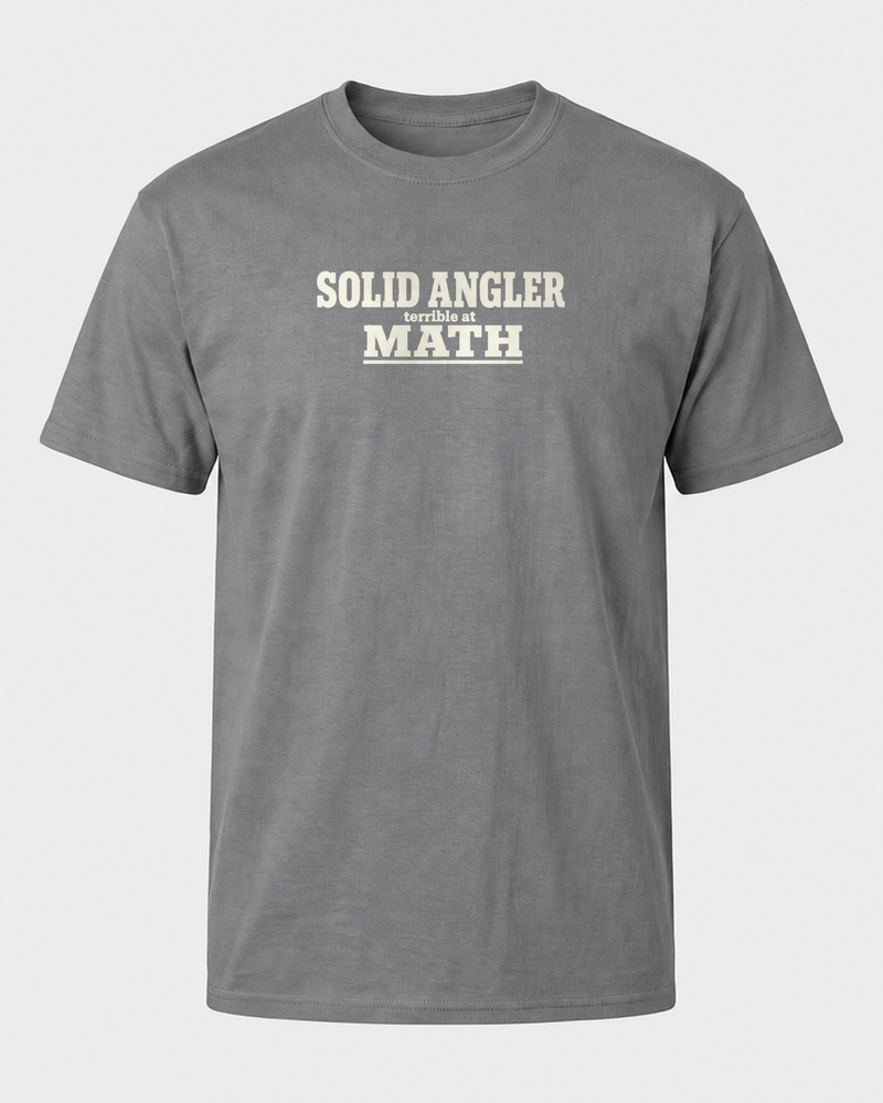 Solid Angler, Terrible At Math tee — graphite heather, front