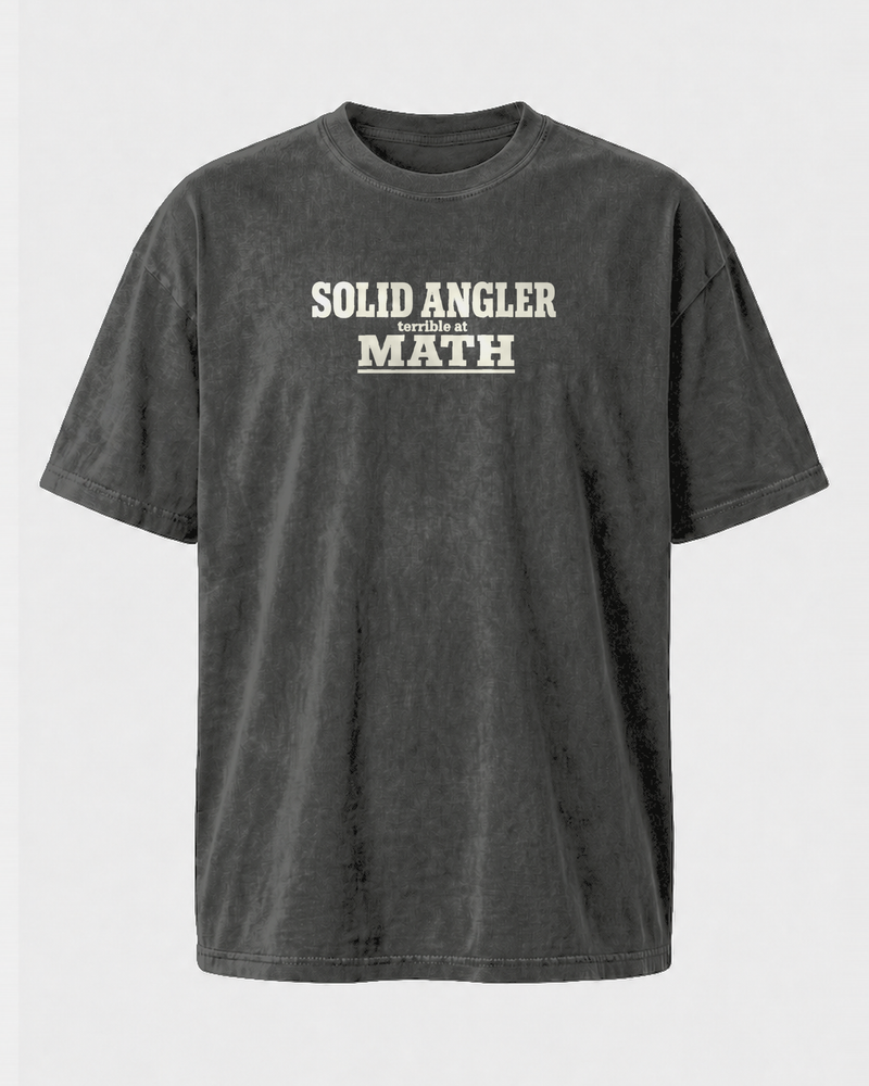 Solid Angler, Terrible At Math washed tee — washed black, front