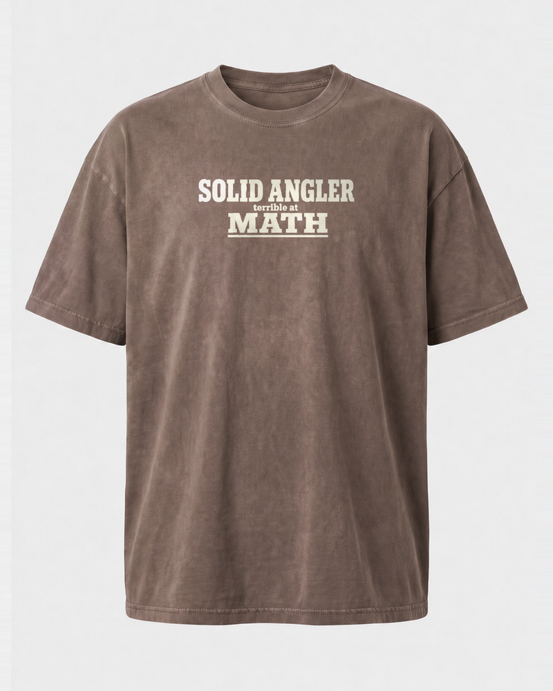 Solid Angler, Terrible At Math washed tee — washed coffee, front