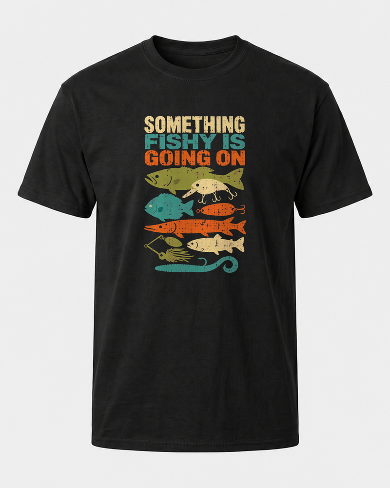 Something Fishy Is Going On tee — black, front