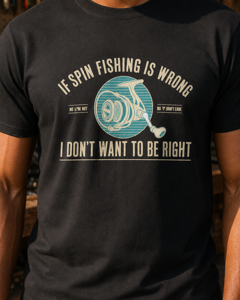 If Spin Fishing Is Wrong tee — black, worn, side