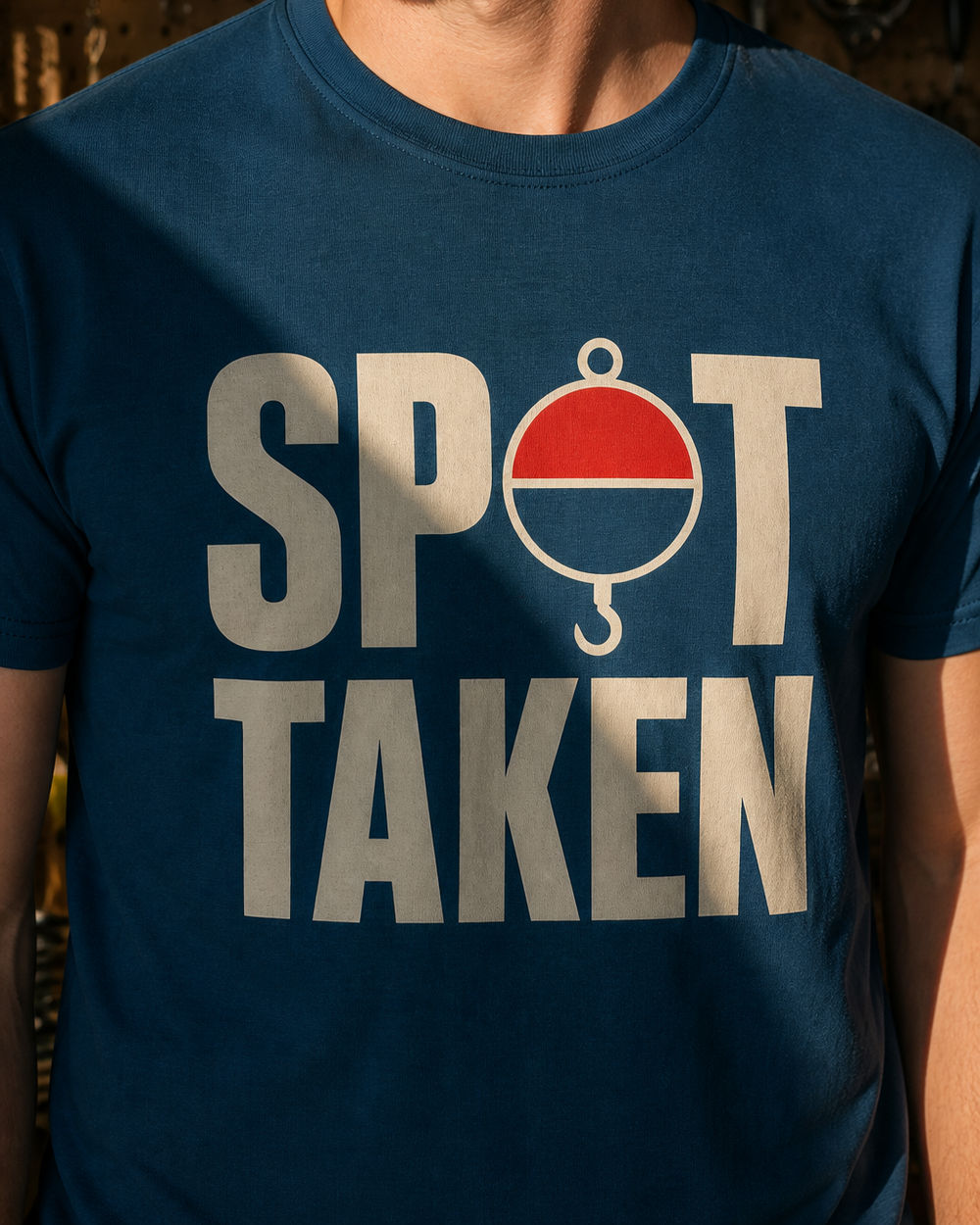 Spot Taken tee — midnight navy, worn, side