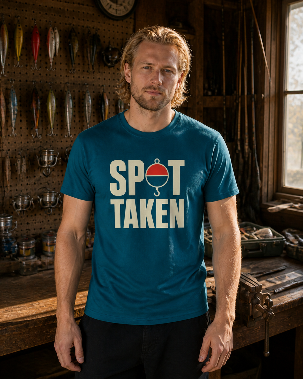 Spot Taken tee — midnight navy, worn, front