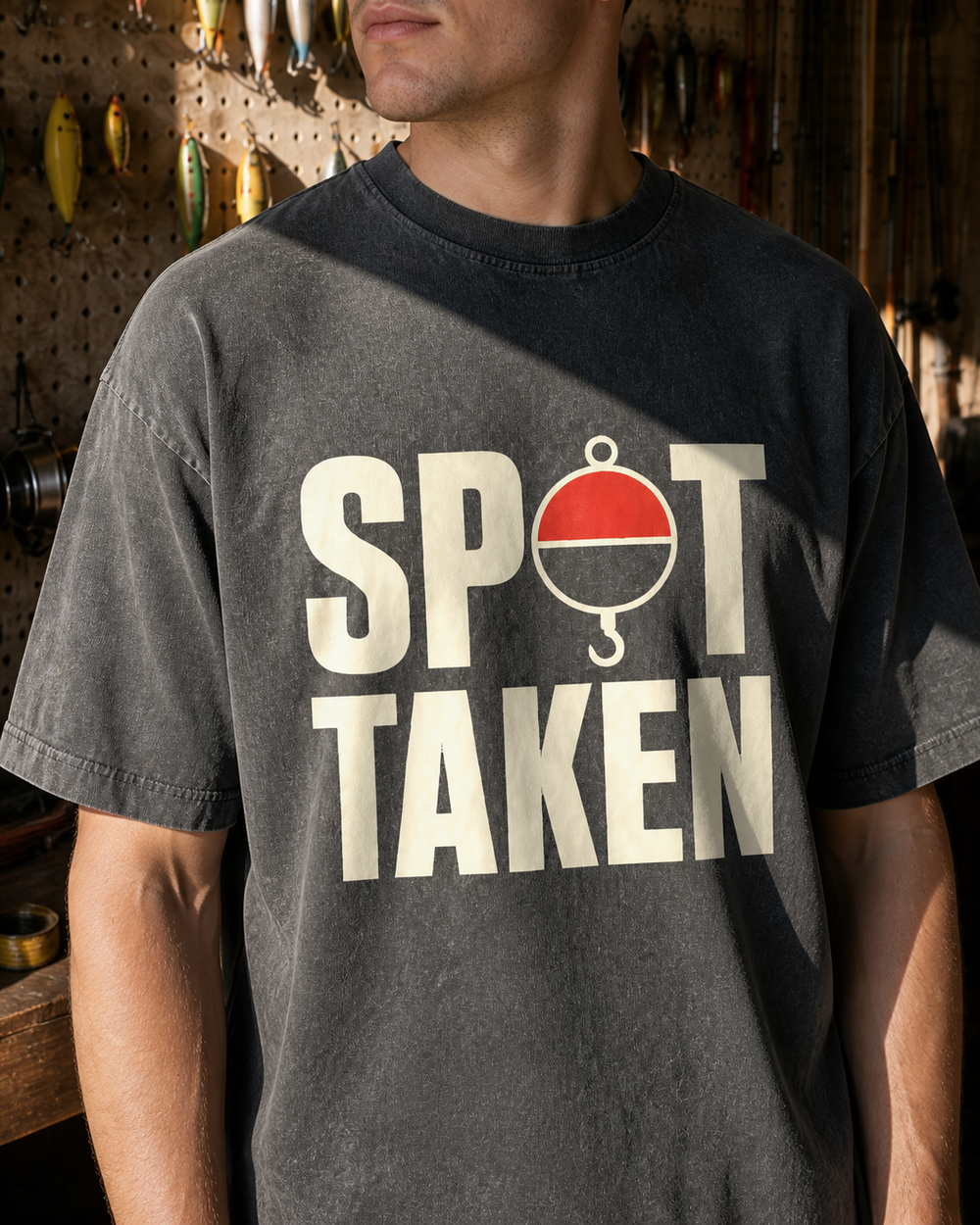 Spot Taken washed tee — washed black, worn, side