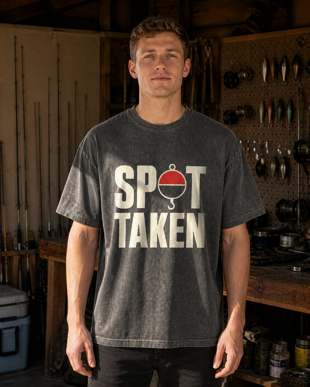 Spot Taken washed tee — washed black, worn, front
