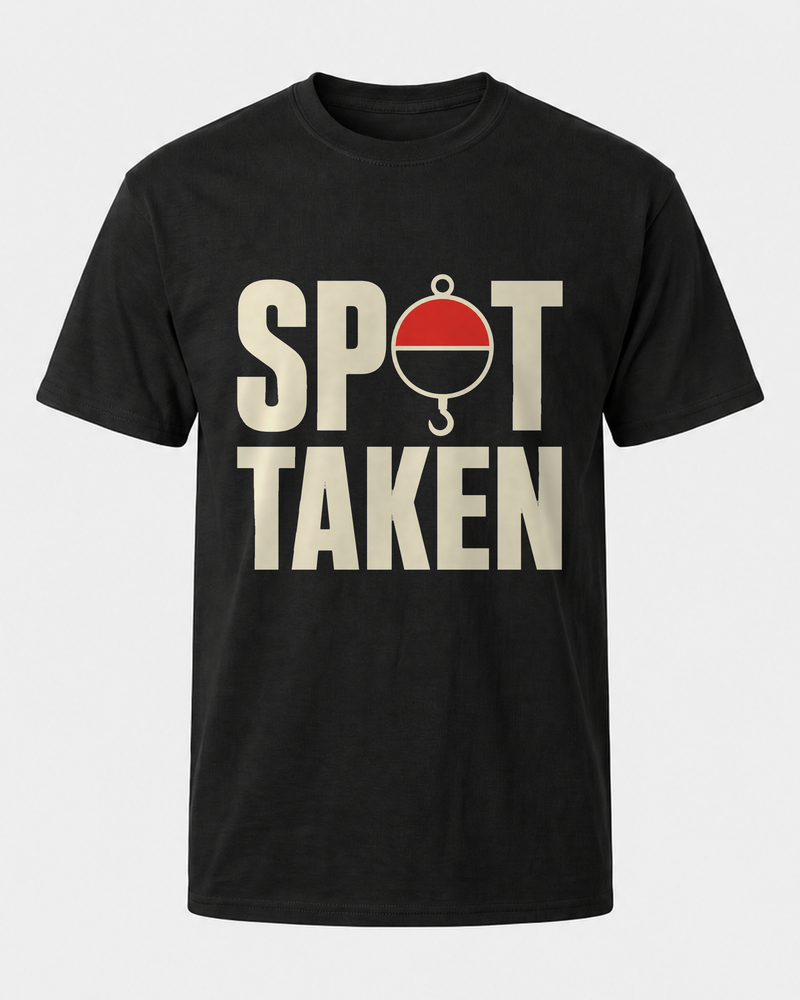 Spot Taken tee — black, front