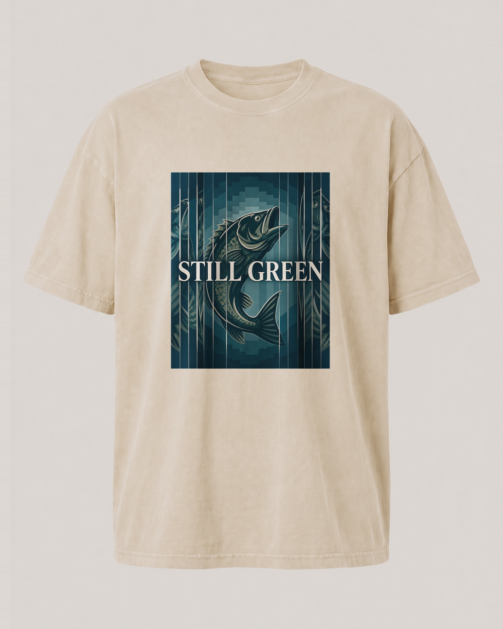 Still Green washed tee — washed bone, front