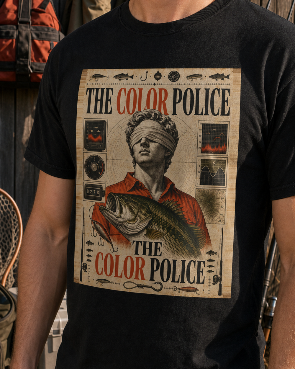 The Color Police tee — black, worn, side