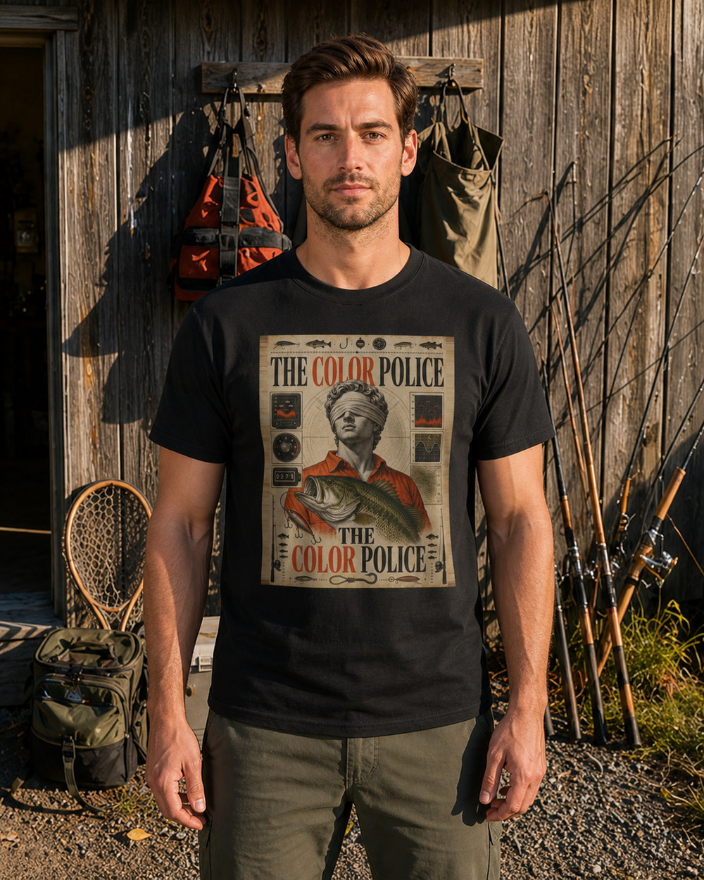 The Color Police tee — black, worn, front