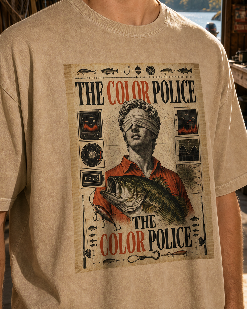 The Color Police washed tee — washed bone, worn, side