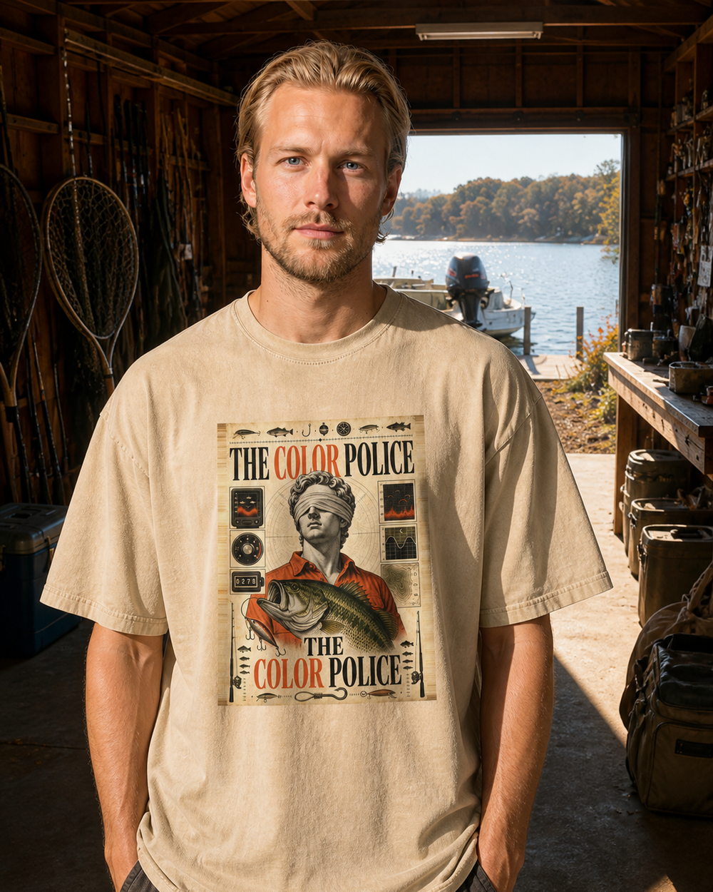 The Color Police washed tee — washed bone, worn, front