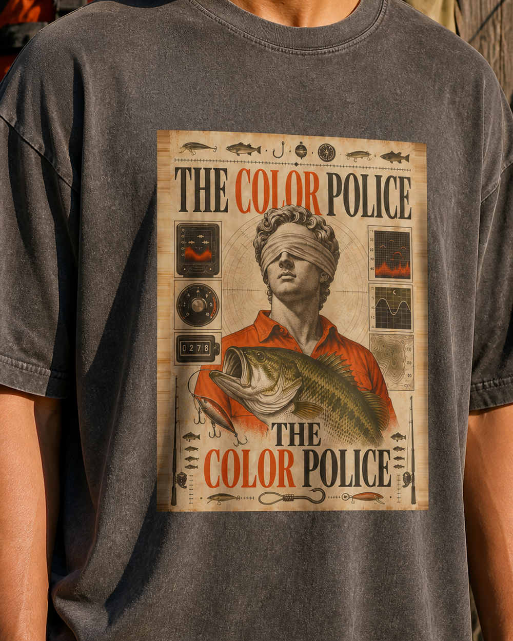 The Color Police washed tee — washed black, worn, side
