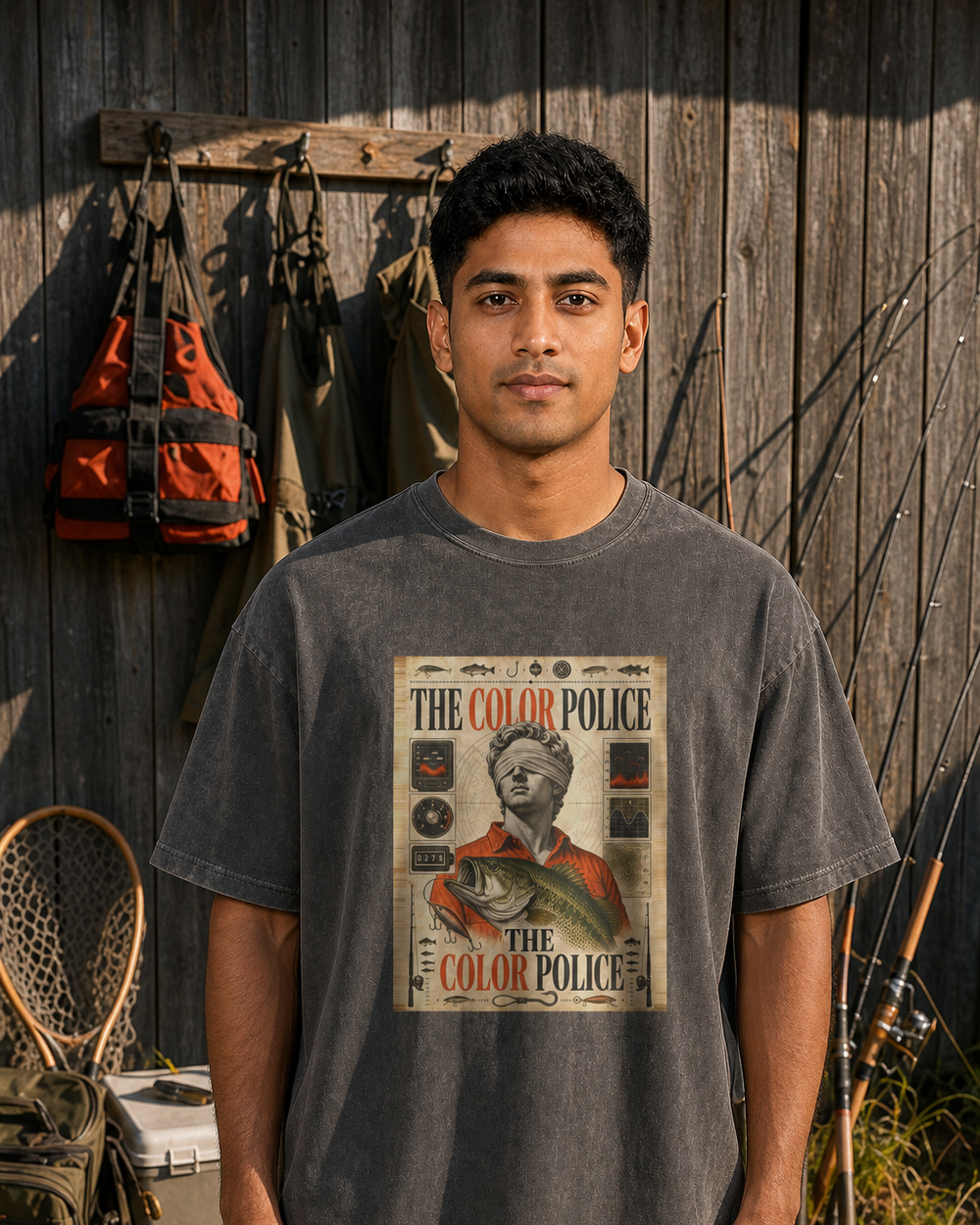 The Color Police washed tee — washed black, worn, front