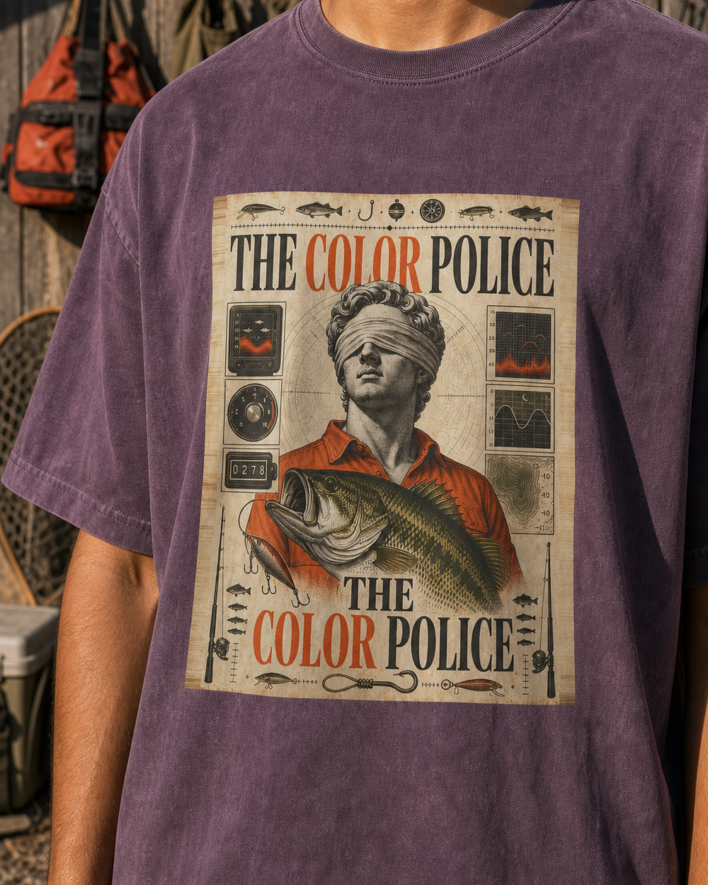 The Color Police washed tee — washed violet, worn, side