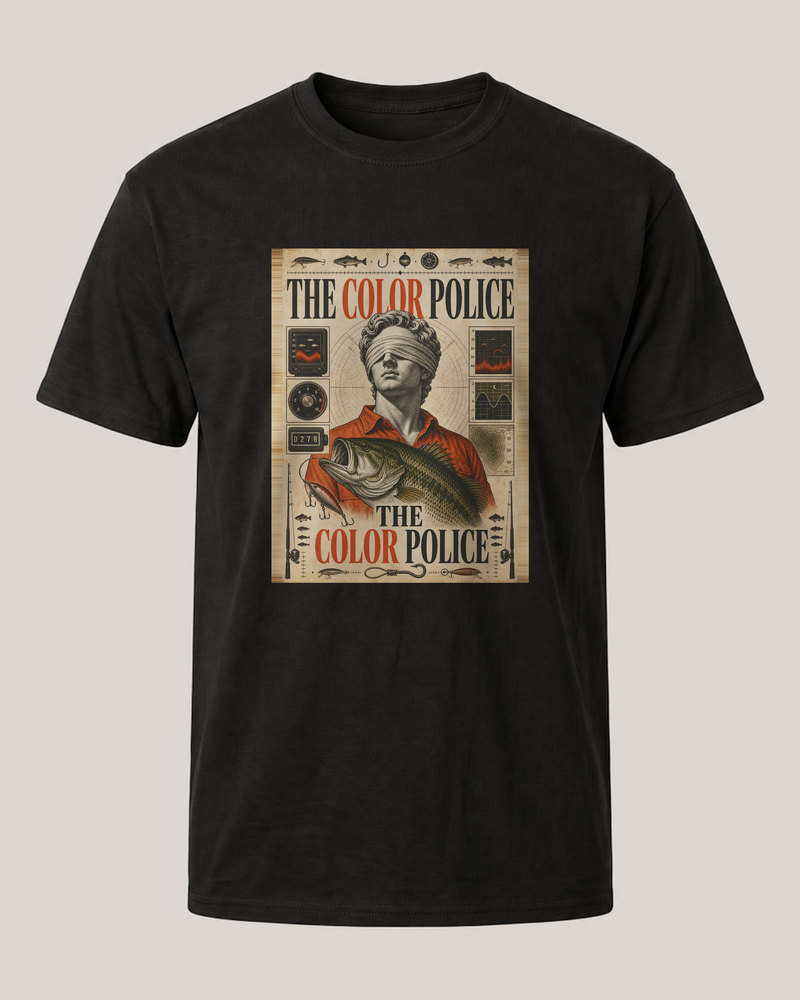 The Color Police tee — black, front
