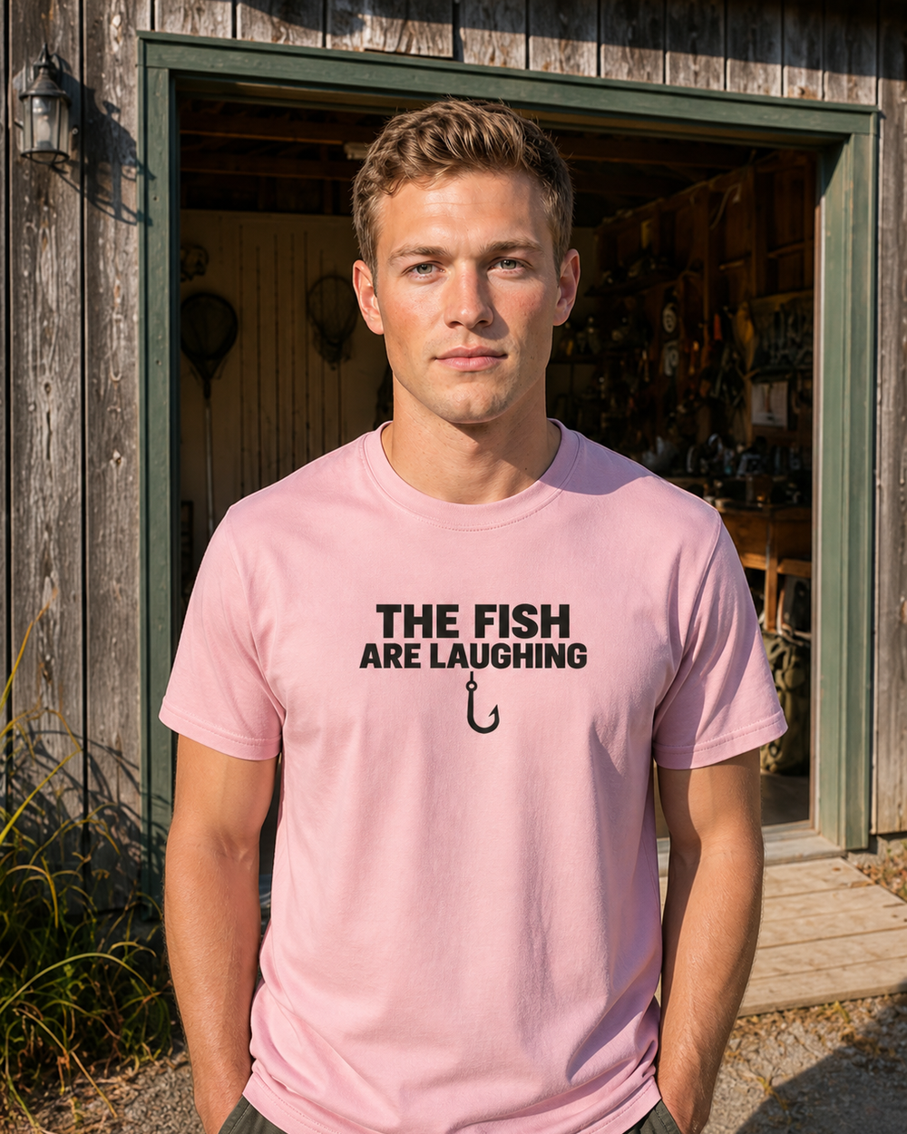 The Fish Are Laughing Bold tee — worn, front
