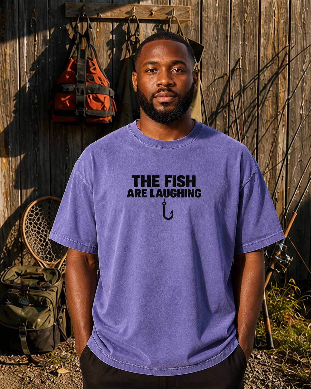 The Fish Are Laughing Bold washed tee — washed blue, worn, front