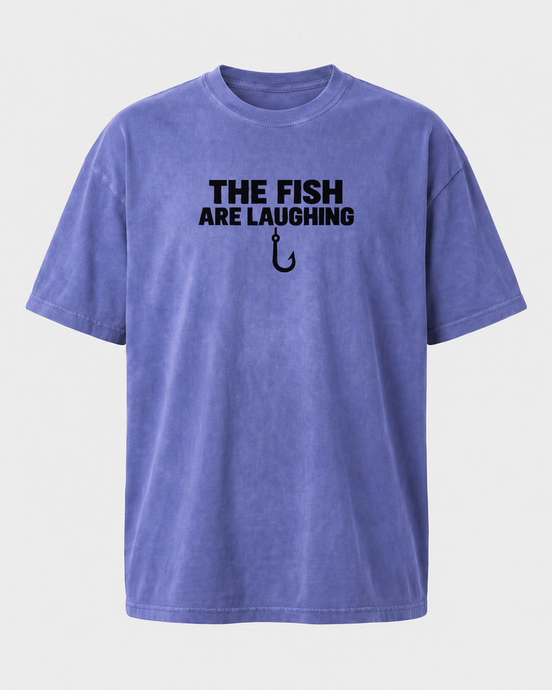 The Fish Are Laughing Bold washed tee — washed blue, front