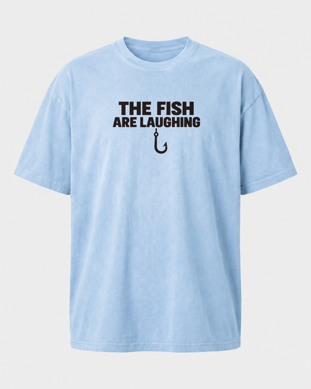 The Fish Are Laughing Bold washed tee — washed light blue, front