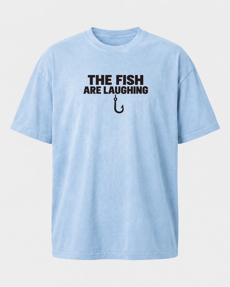 The Fish Are Laughing Bold washed tee — washed light blue, front