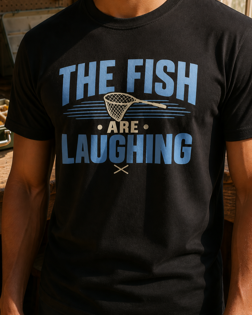 The Fish Are Laughing Two Tone tee — black, worn, side