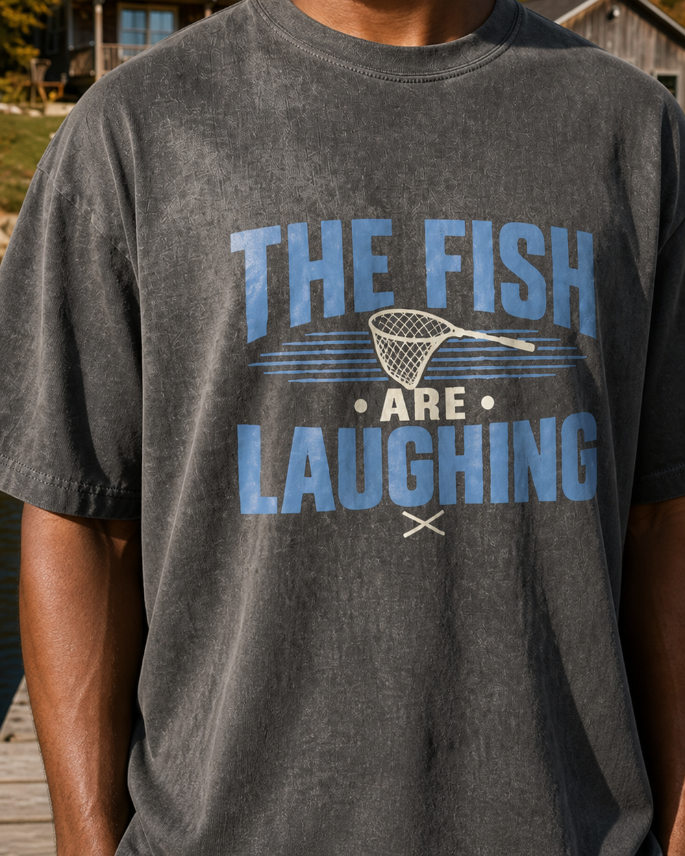 The Fish Are Laughing Two Tone washed tee — washed black, worn, side