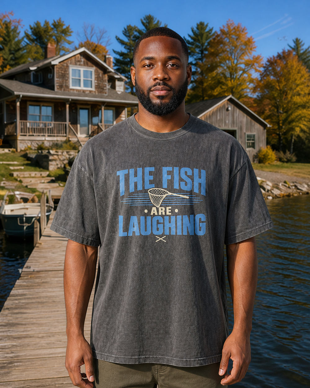 The Fish Are Laughing Two Tone washed tee — washed black, worn, front