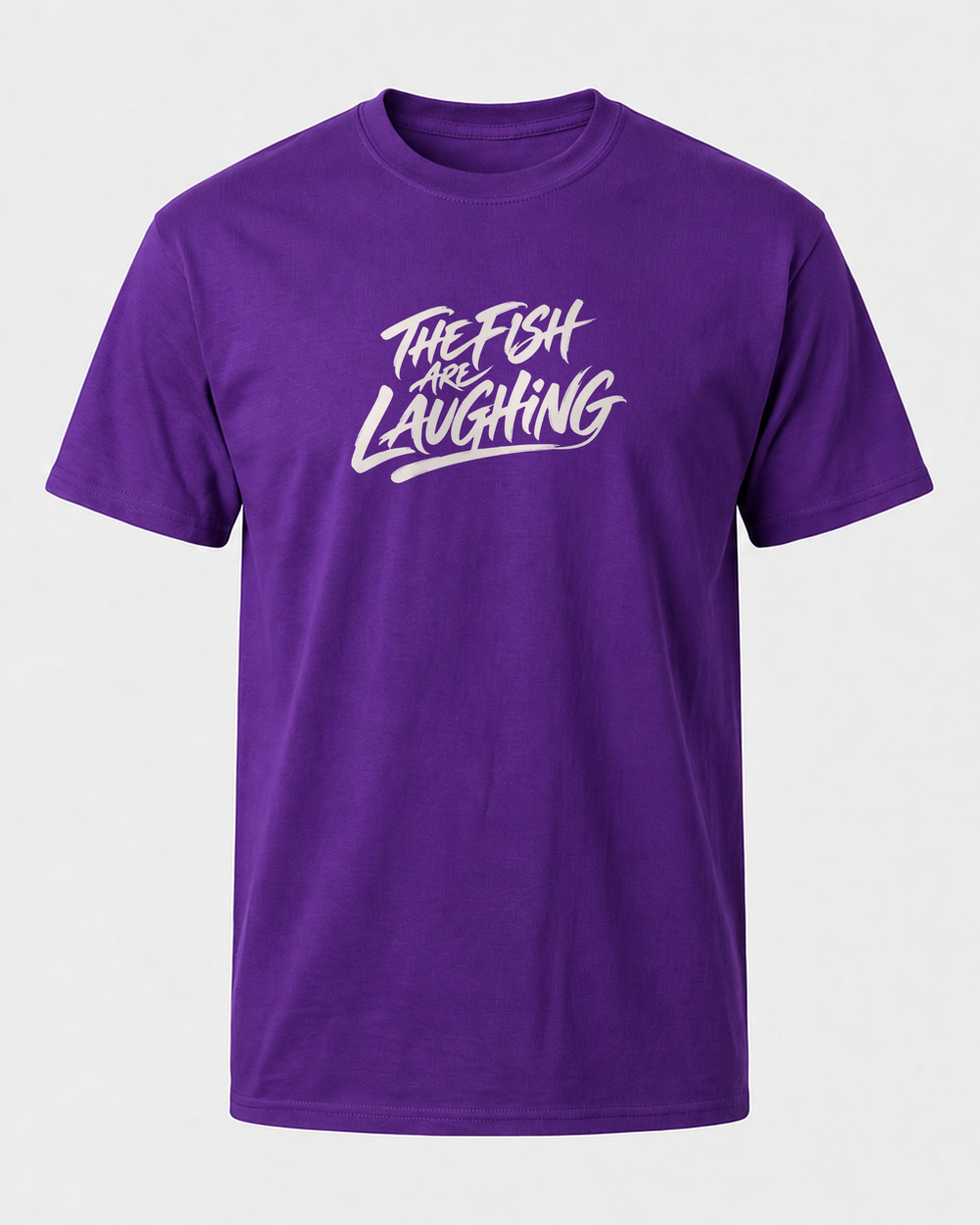 The Fish Are Laughing tee — purple, front