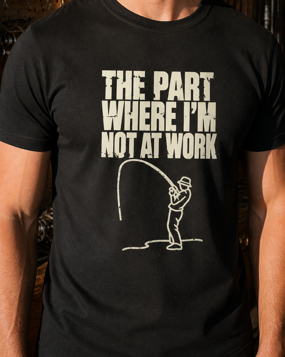 The Part Where I'm Not at Work tee — black, worn, side