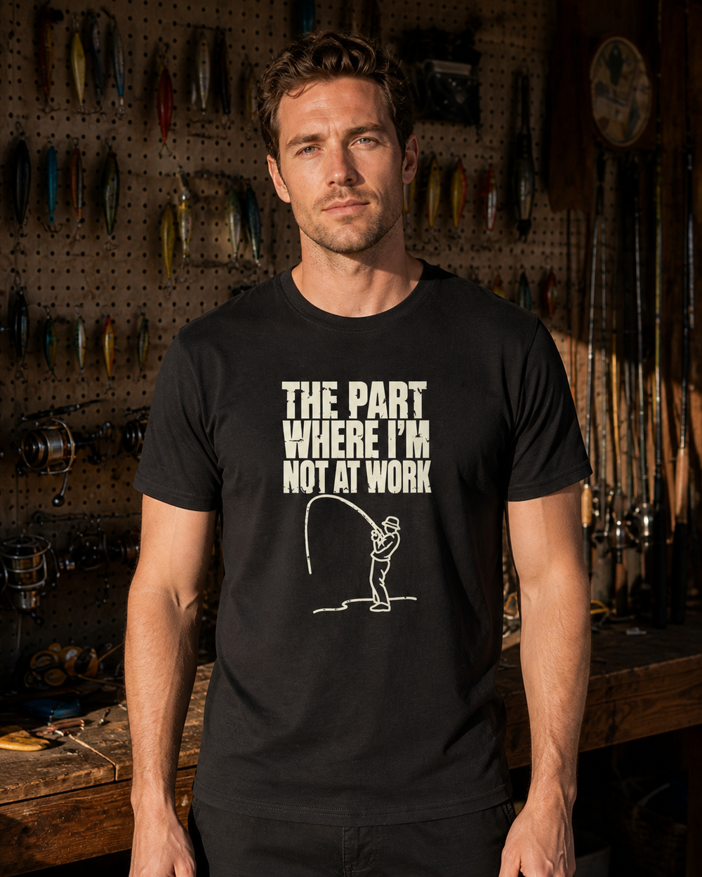 The Part Where I'm Not at Work tee — black, worn, front