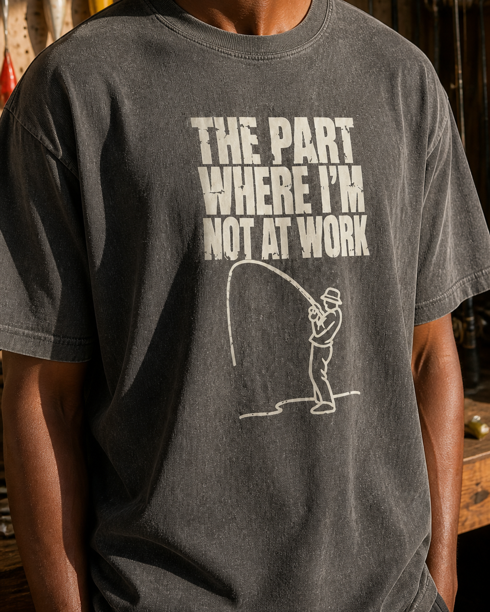 The Part Where I'm Not at Work washed tee — washed black, worn, side