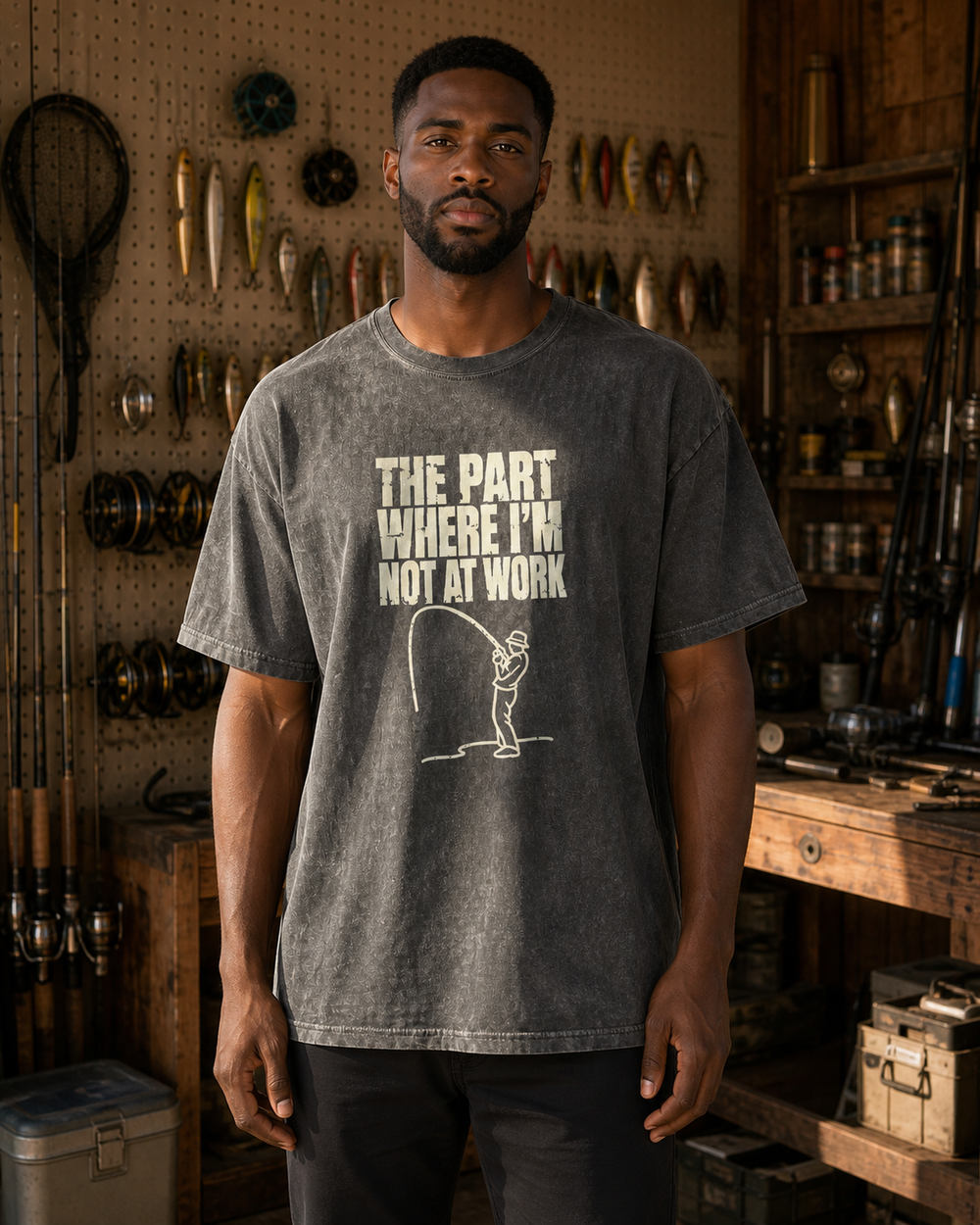 The Part Where I'm Not at Work washed tee — washed black, worn, front