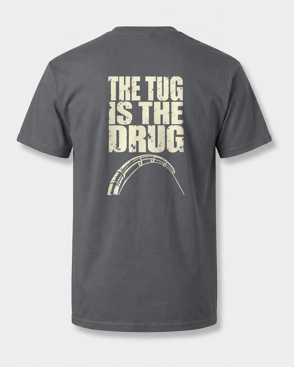 The Tug Is The Drug — Back Print tee — charcoal, back