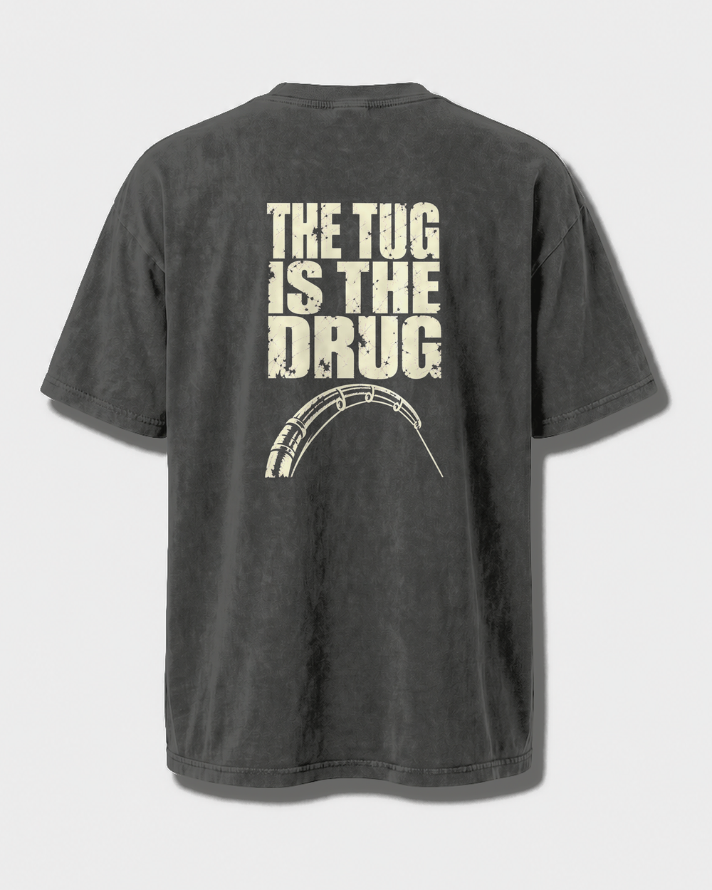 The Tug Is The Drug — Back Print washed tee — washed black, back