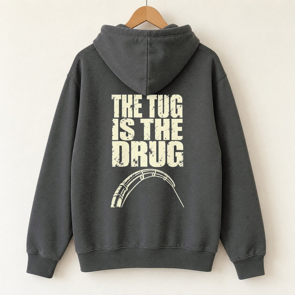 The Tug Is The Drug — Original Hoodie — Charcoal — back print