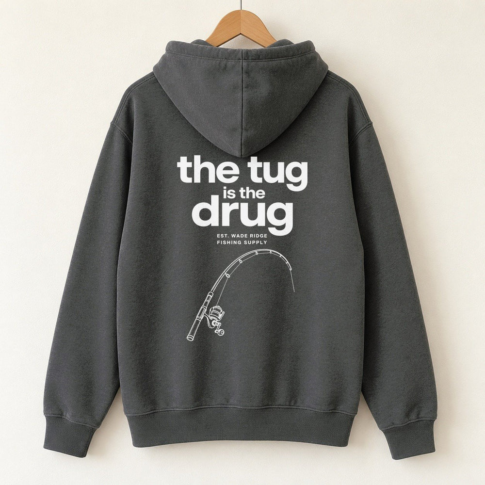 The Tug Is The Drug — Quiet Line Hoodie — Charcoal — back print