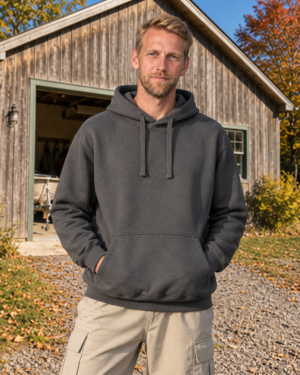 The Tug Is The Drug — Quiet Line Hoodie — Charcoal — model front