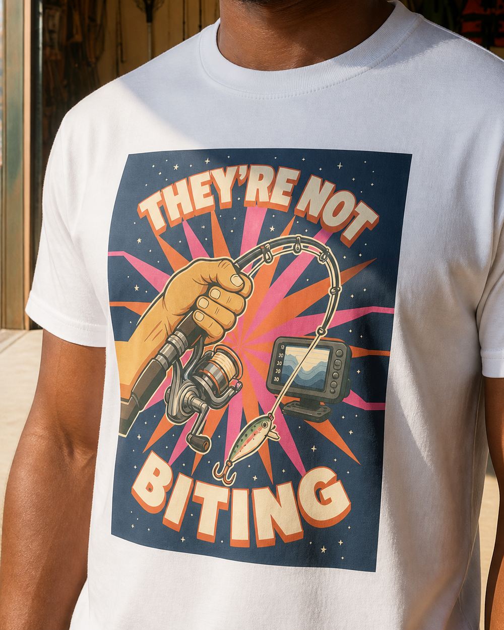 They'Re Not Biting tee — worn, side