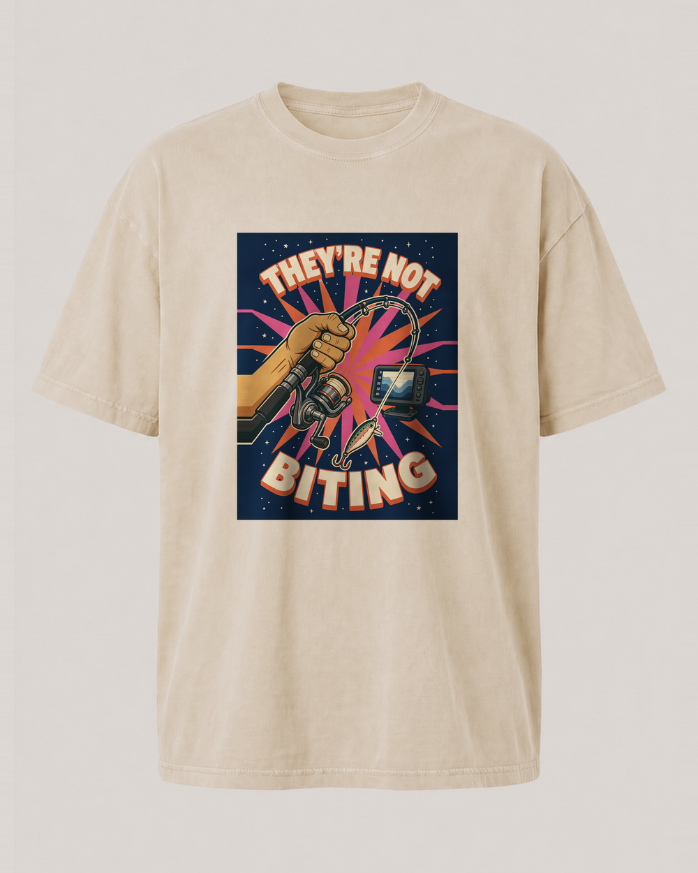 They'Re Not Biting washed tee — washed bone, front