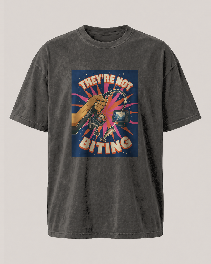 They'Re Not Biting washed tee — washed black, front