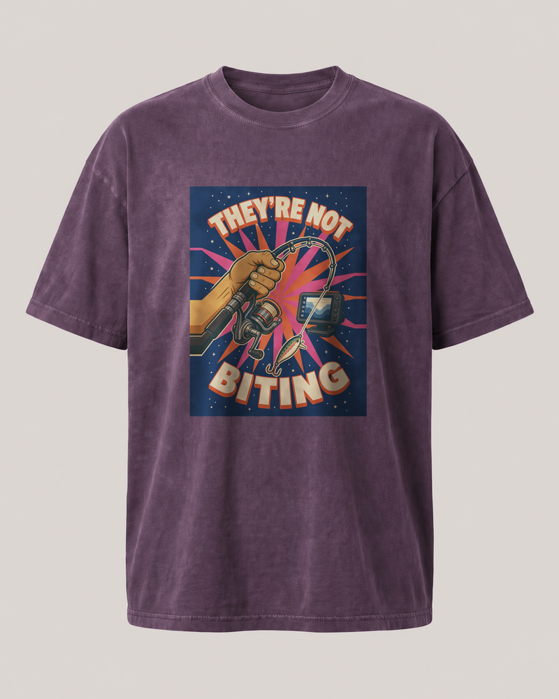 They'Re Not Biting washed tee — washed violet, front