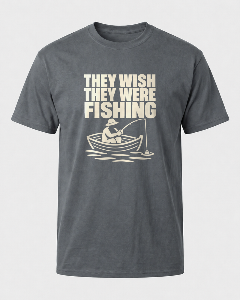 They Wish They Were Fishing tee — charcoal, front